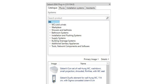 Lokale Produkte im Download- Bereich des Geberit BIM Plug-ins