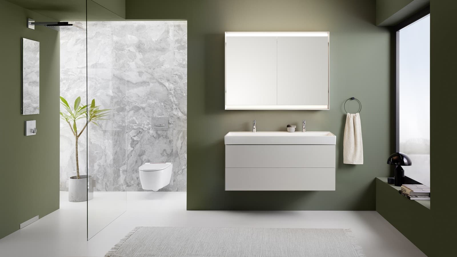 Badserie Geberit ONE, Geberit Wandablauf, bodenebene Dusche
